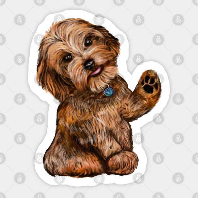 Cavapoochon Cavapoo Cavoodle  Black and Tan tilted head and wave- cute cavalier King Charles spaniel Bichon frise Sticker by Artonmytee